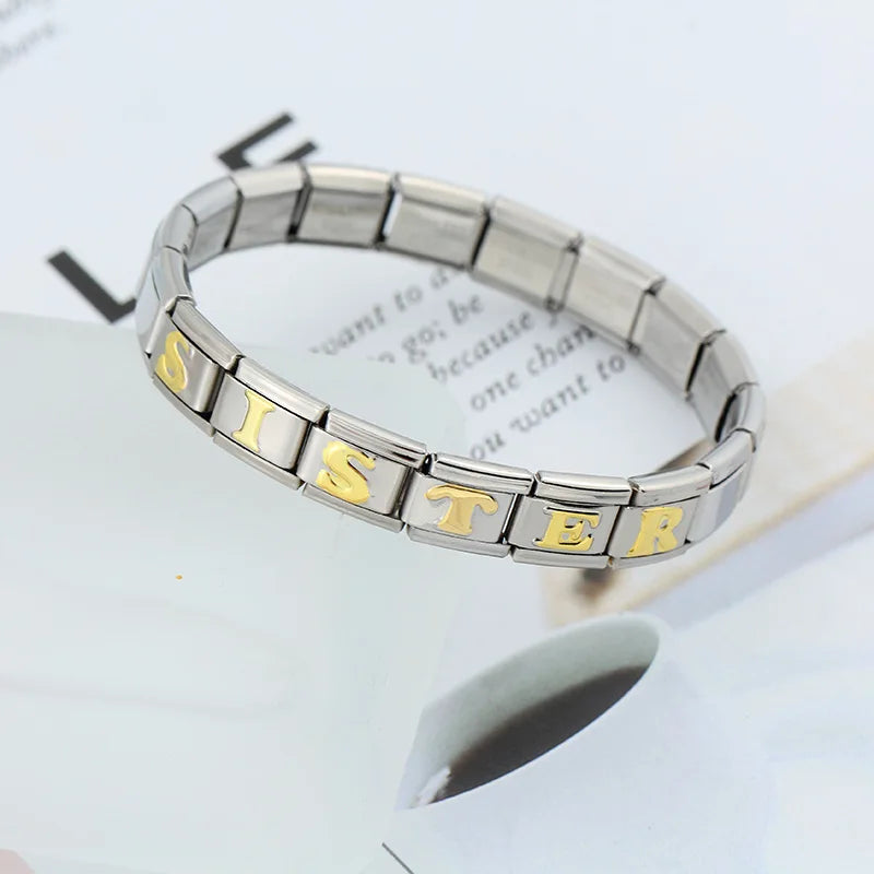 Hapiship 2024 New Fashion 26 English Letters Italian Charm Links Fit 9mm Stainless Steel Bracelet Making Women Jewelry DJ110