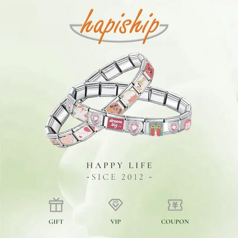 Hapiship Drop Shipping 2024 Moon Star Eye Golden Italian Charm Links Fit 9mm Stainless Steel Bracelet Wholesale Jewelry DJ1373-A