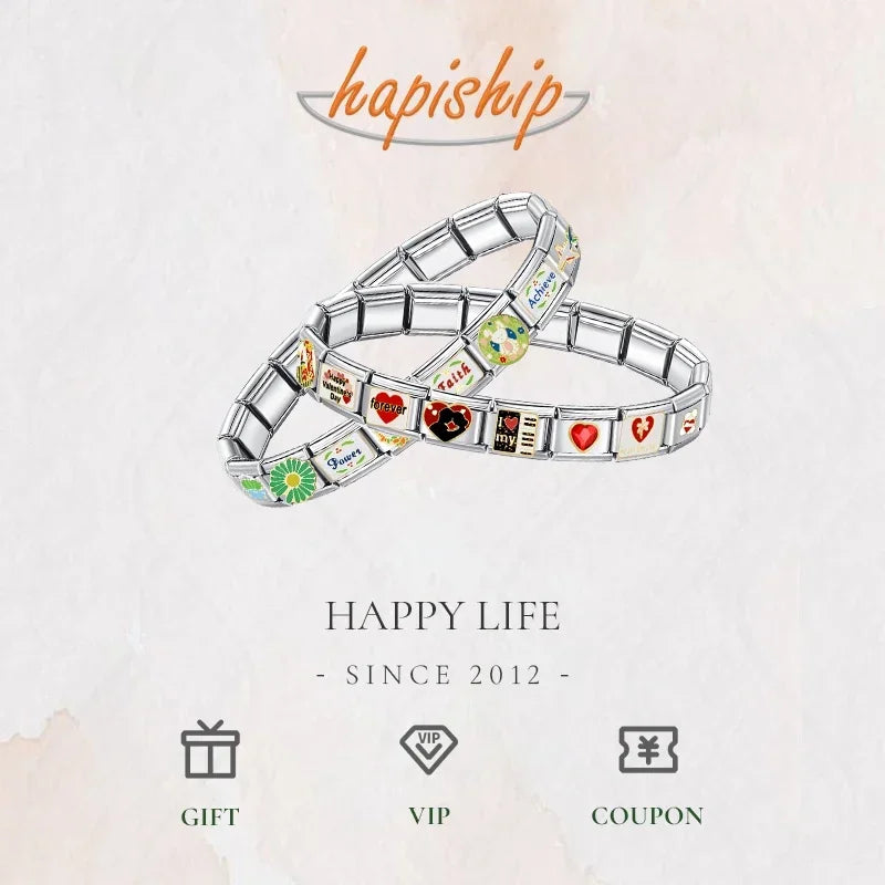 Hapiship Wholesale Fashion Women 7 Heart Jesus Italian Charms Links Fit 9mm Bracelet Stainless Steel DIY Jewelry DJ1544