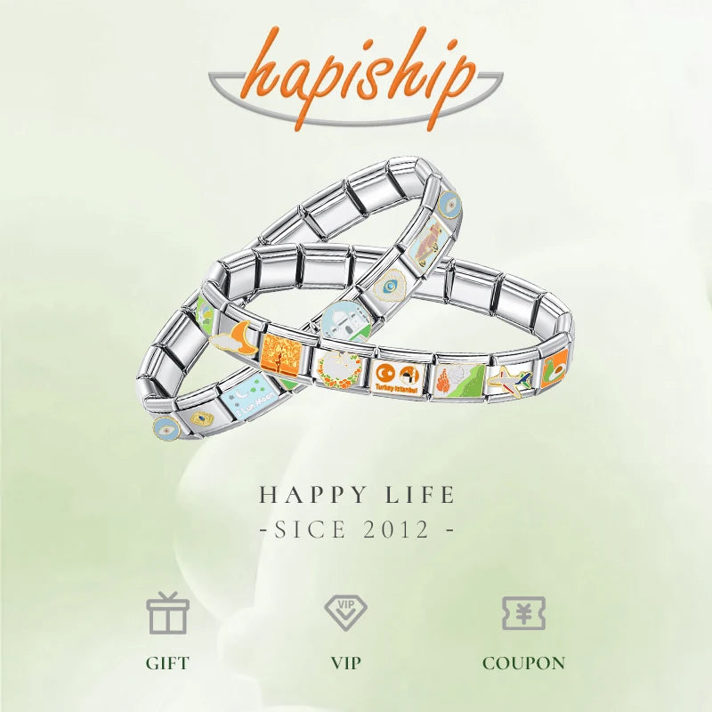 Hapiship 2024 mujeres esmalte rojo flor corazón Kiss Me encantos enlaces italianos ajuste 9mm pulsera de acero inoxidable hacer joyería ZH003