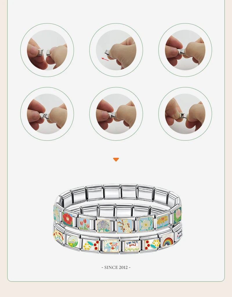 Hapiship Drop Shipping Love Landscape Drink Golden Italian Charm Fit 9mm Stainless Steel Bracelet Wholesale Jewelry DJ1421-B