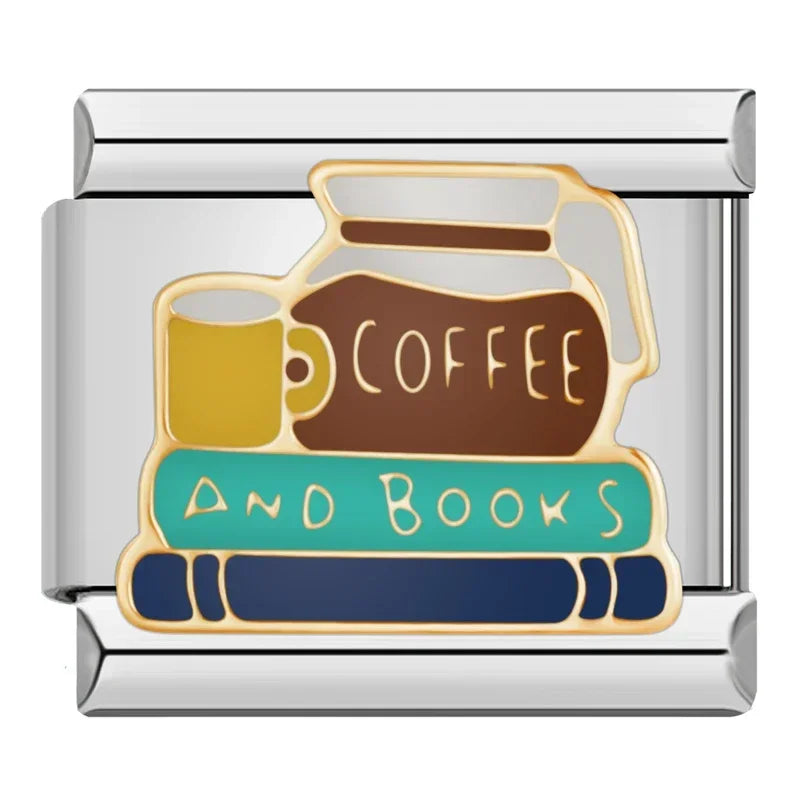 Hapiship 2024, regalo para mujer, libro de café fresco, abalorios italianos, cuentas de eslabones aptas para pulsera de acero inoxidable de 9mm, joyería DJ1349-A
