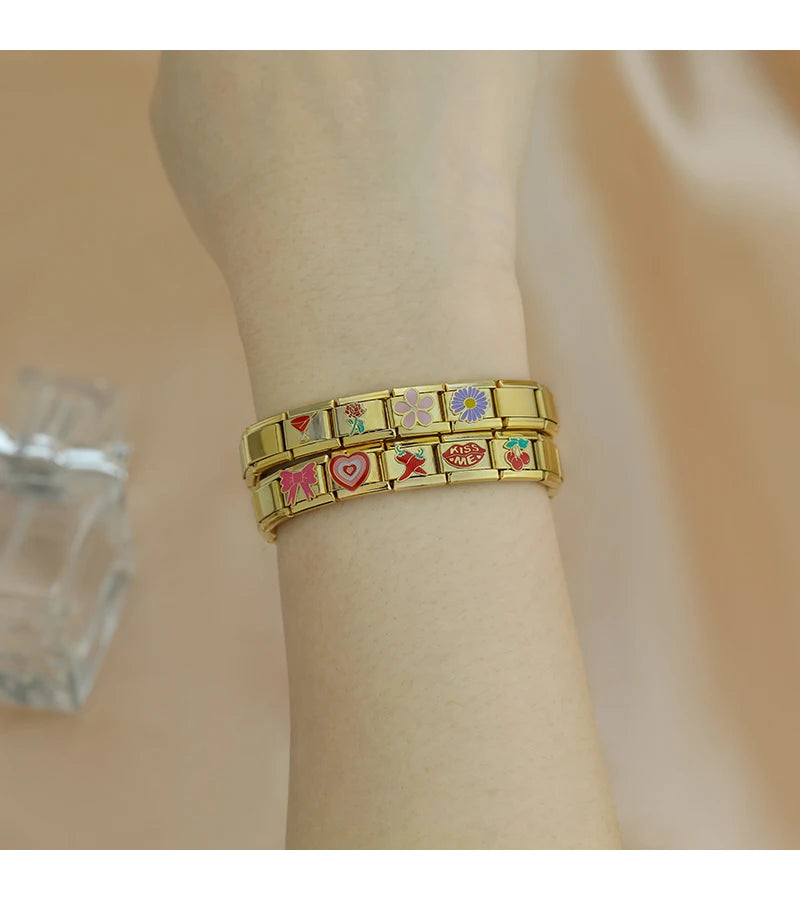 Hapiship moda flor cereza corazón Kiss Me pimienta dorado italiano encanto enlaces ajuste 9mm pulsera Envío Directo joyería DJ1373-B