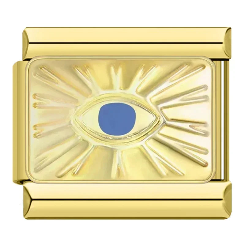 Hapiship, envío directo, 2024, Luna, estrella, ojo, dorado, italiano, eslabones aptos para pulsera de acero inoxidable de 9mm, joyería al por mayor DJ1373-A