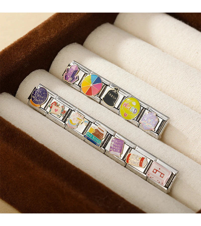 Hapiship 2024, regalo para mujer, libro de café fresco, abalorios italianos, cuentas de eslabones aptas para pulsera de acero inoxidable de 9mm, joyería DJ1349-A