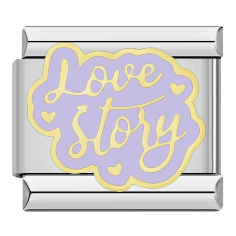 Hapiship 2024 New Women Hey Goals Love Story No Bad Vibes Charms Links Fit 9mm Bracelet Stainless Steel DIY Jewelry DJ1154