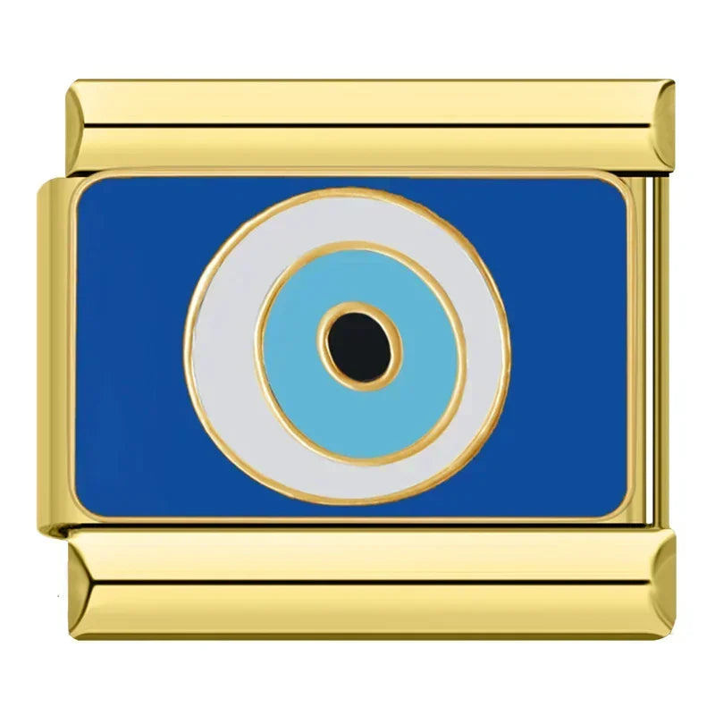 Hapiship Drop Shipping 2024 Moon Star Eye Golden Italian Charm Links Fit 9mm Stainless Steel Bracelet Wholesale Jewelry DJ1373-A