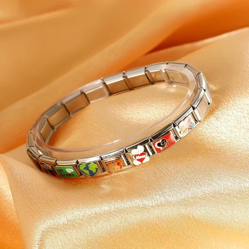 Hapiship 2024 nueva moda caliente colores esmalte cámara póker encanto enlaces ajuste 9mm pulsera de acero inoxidable hacer joyería DIY DJ736-A