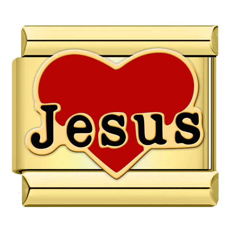 Hapiship Wholesale Fashion Women 7 Heart Jesus Italian Charms Links Fit 9mm Bracelet Stainless Steel DIY Jewelry DJ1544