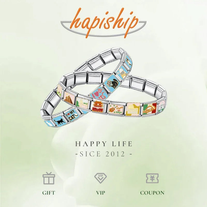 Hapiship 2024 nueva moda 26 letras en inglés eslabones de encanto italiano aptos para pulsera de acero inoxidable de 9mm hacer joyería de mujer DJ110