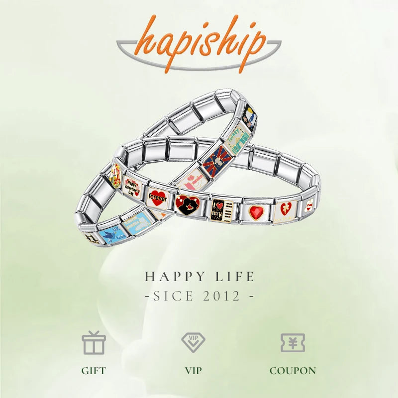 Hapiship Wholesale Fashion Women 7 Heart Jesus Italian Charms Links Fit 9mm Bracelet Stainless Steel DIY Jewelry DJ1544