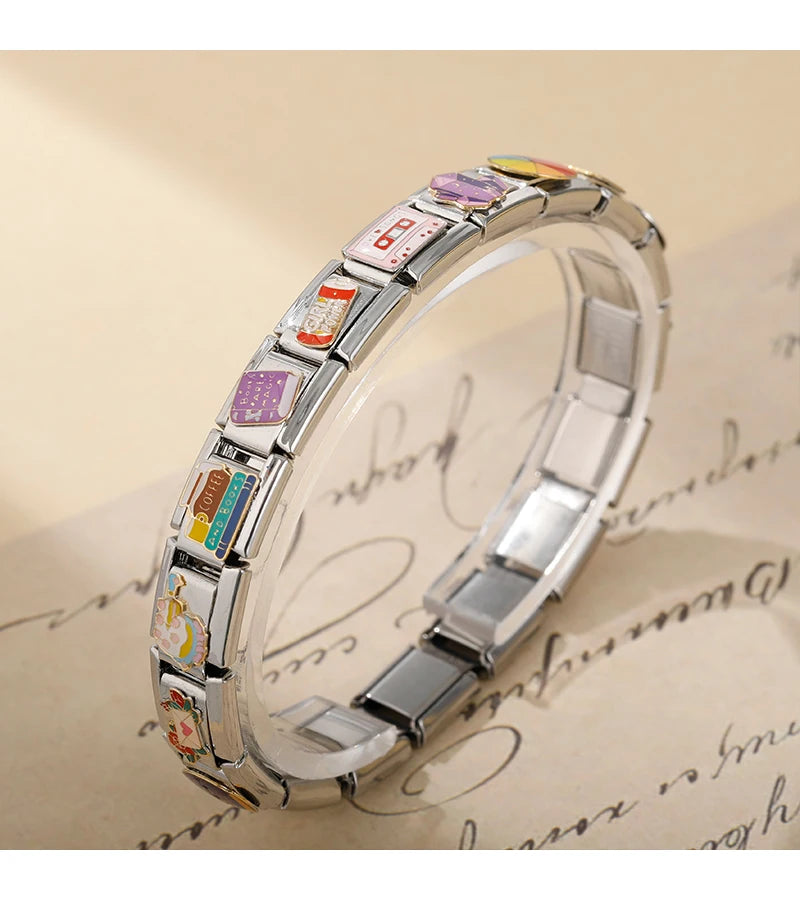 Hapiship 2024, regalo para mujer, libro de café fresco, abalorios italianos, cuentas de eslabones aptas para pulsera de acero inoxidable de 9mm, joyería DJ1349-A