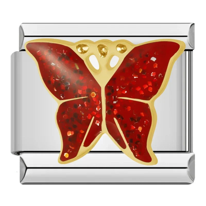 Hapiship 2024 mujeres esmalte rojo flor corazón Kiss Me encantos enlaces italianos ajuste 9mm pulsera de acero inoxidable hacer joyería ZH003