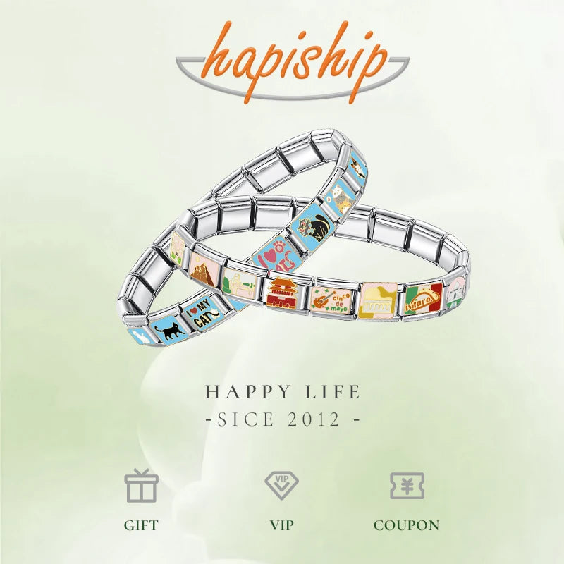 Hapiship 2025, venta al por mayor, Luna, corazón, estrella, abalorio italiano apto para pulsera de acero inoxidable de 9mm, envío directo, joyería para mujer DJ1443