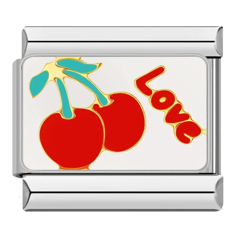 Hapiship 2024 mujeres esmalte rojo flor corazón Kiss Me encantos enlaces italianos ajuste 9mm pulsera de acero inoxidable hacer joyería ZH003