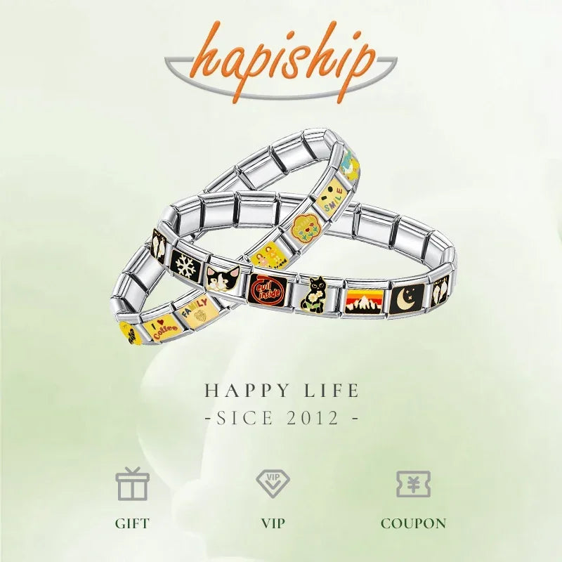 Hapiship 2024 Women's Gift Cool Coffee Book Italian Charms Links Beads Fit 9mm Stainless Steel Bracelet Making Jewelry DJ1349-A