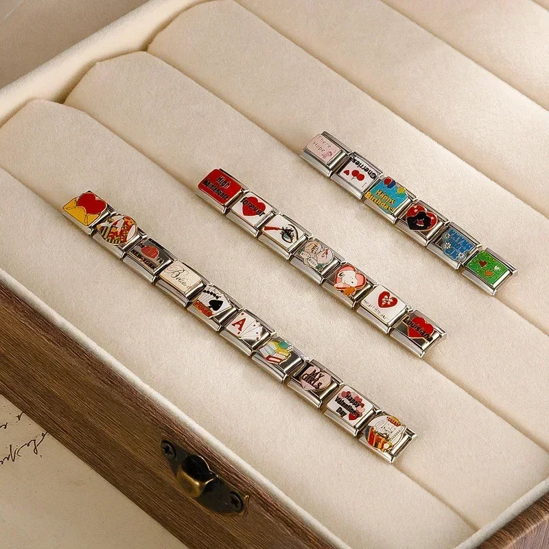 Hapiship 2024 nueva moda caliente colores esmalte cámara póker encanto enlaces ajuste 9mm pulsera de acero inoxidable hacer joyería DIY DJ736-A